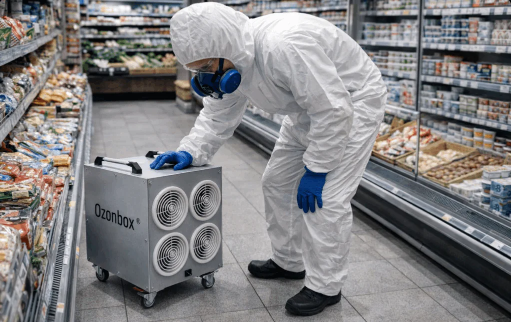 Озонирование продуктового магазина от вирусов и бактерий.